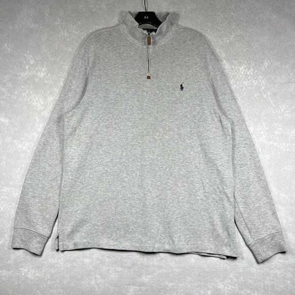 Polo Ralph Lauren Pullover Sweater Men’s Large 1/4 Zip Gray Preppy Cotton Knit - Picture 1 of 10